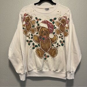 Vintage Fun Art 92’ Christmas Teddy Bear Size Medium Women Crewneck Sweatshirt